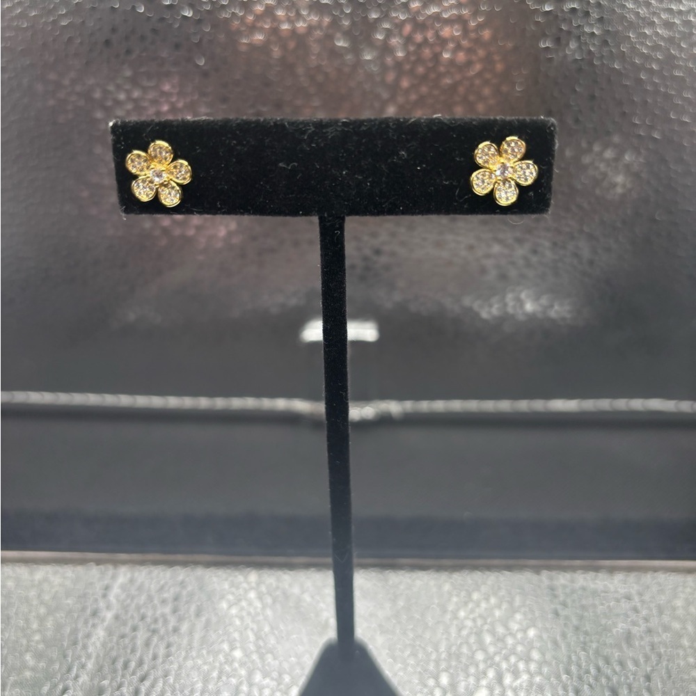 Elegant Gold Sterling Silver Flower Stud Earrings